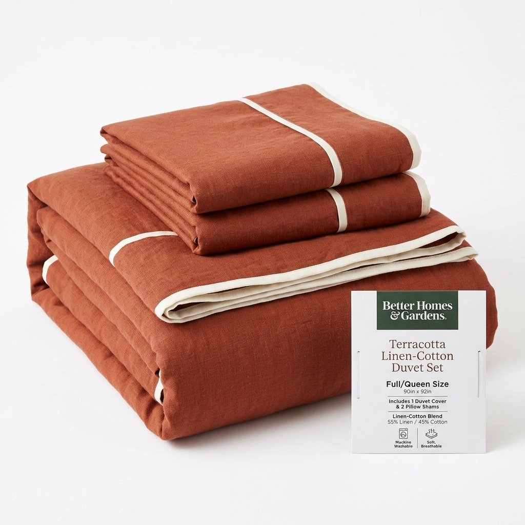 Terracotta linen duvet and natural textures